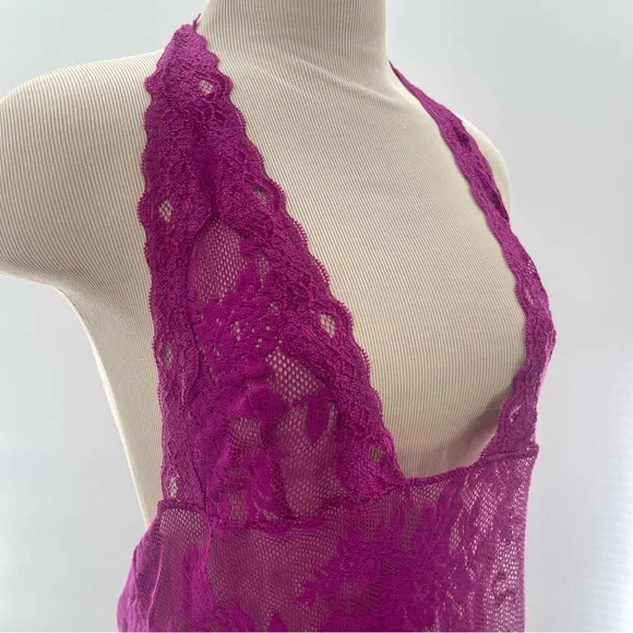 Victoria’s Secret Purple Lace Semi Sheer Mesh Halter Style Nighty Size Large Y2K - Picture 3 of 11